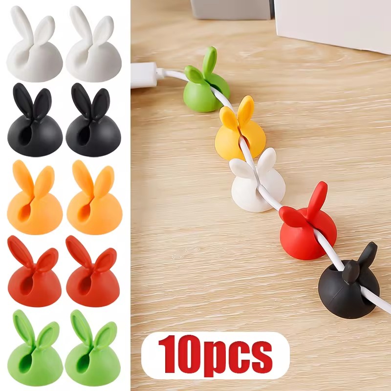 Tippet Line - かわいいウサギの耳ケーブルマネージャー、デスクトップ、ダッシュボード、充電クリップ、クラスプクリップ、デスクラインオーガナイザー、バニーイヤーワインダー、ホルダー、車
