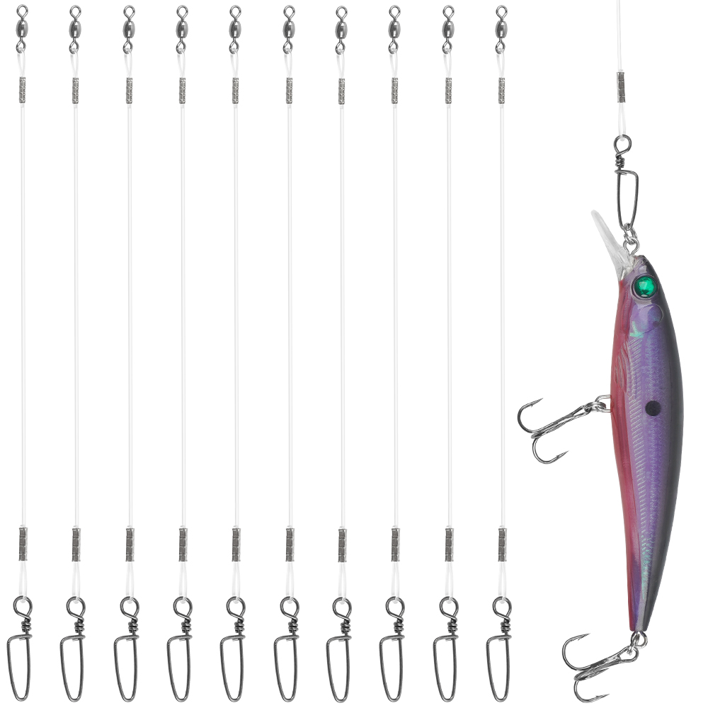 Fluorocarbon Line - 10 個フロロカーボン釣りリーダー 20LB-50LB フロロカーボンワイヤーリーダーラインスイベルとスナップ付きタックルルアーリグまたはフックを接続