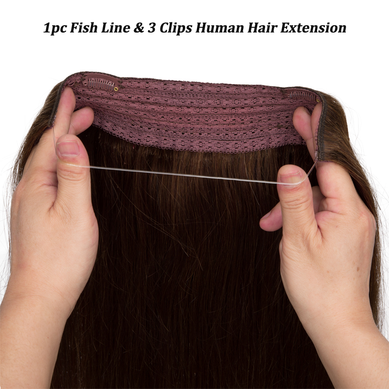 ストレート釣り糸人毛エクステンションクリップヘアエクステンシ - Monofilament Line のレビューと価格