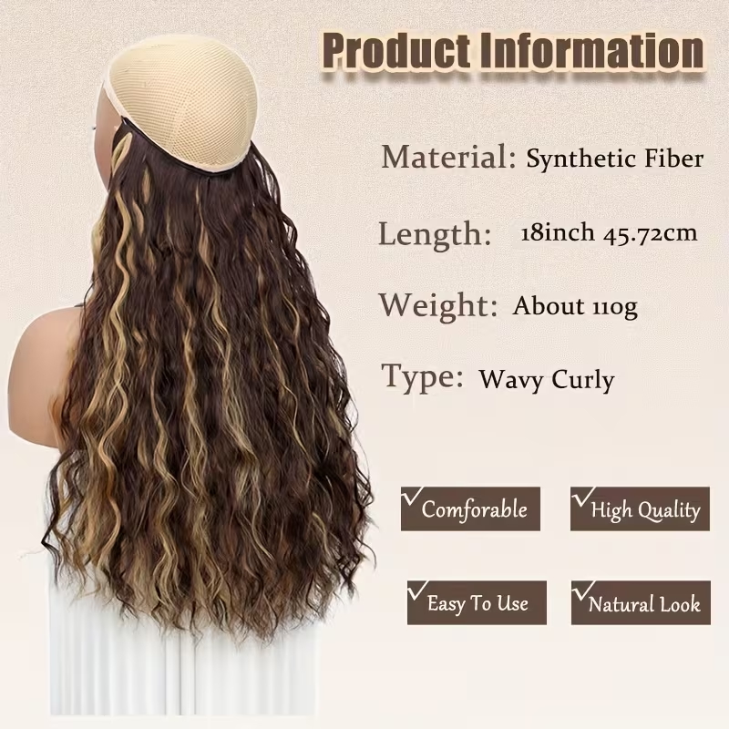 18 インチ合成ロング波状カーリーふわふわヘアエクステンショ - Monofilament Line のレビューと価格